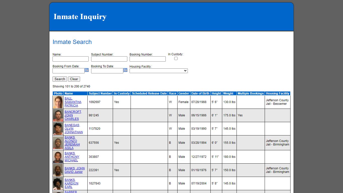 Inmate Search - Jefferson County, Alabama